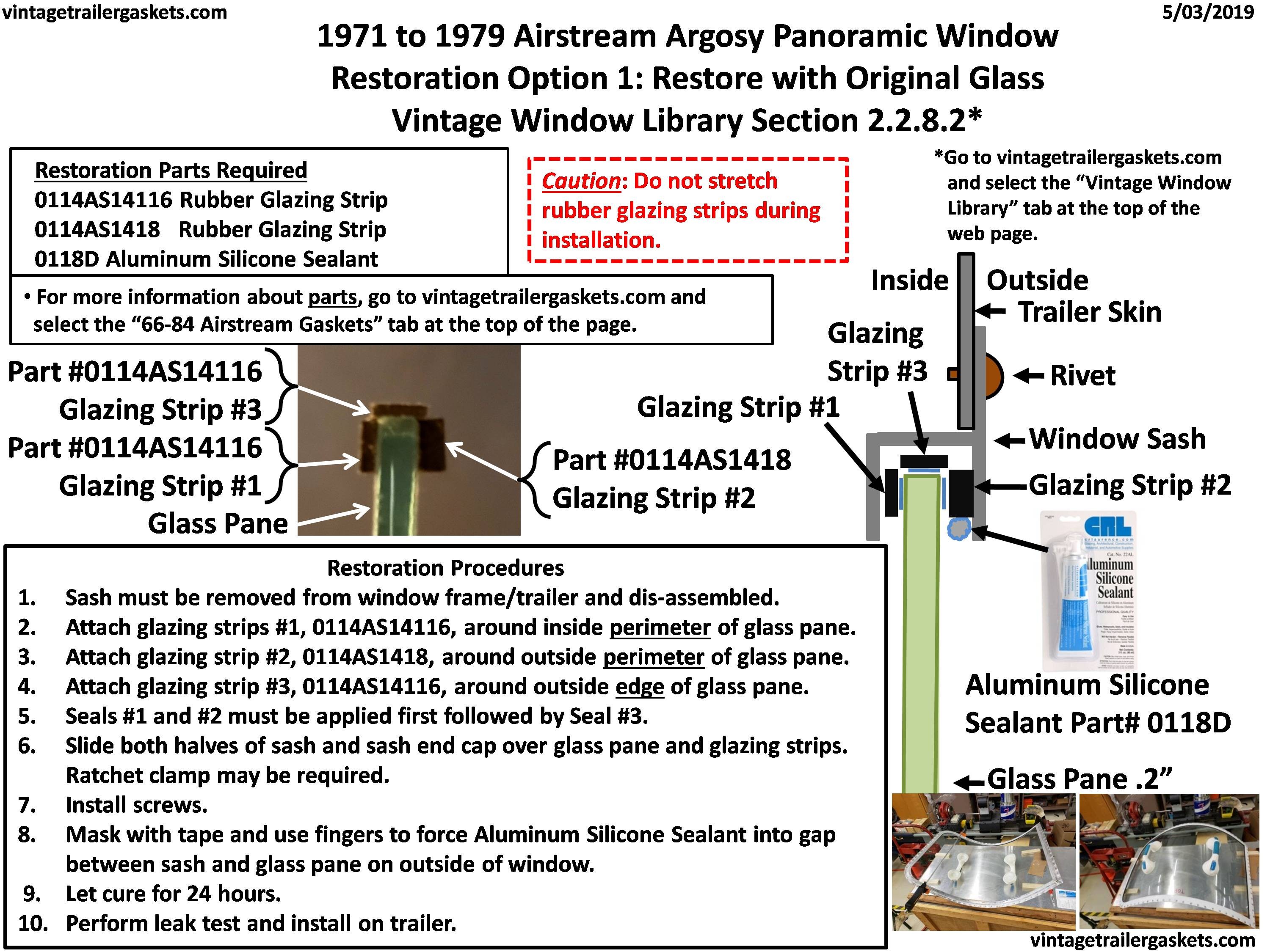1972 to 1979 Airstream Argosy Panoramic Window with Curved Glass